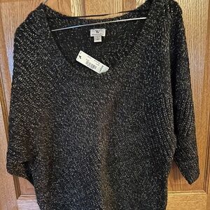 Worthington Black/Silver Scoop Neck Sweater with 3/4 Sleeves.  Size L.  NWT.